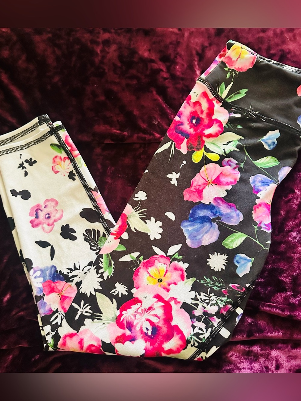Evolution and Creation Floral Leggings in Black, White, Pink, Blue